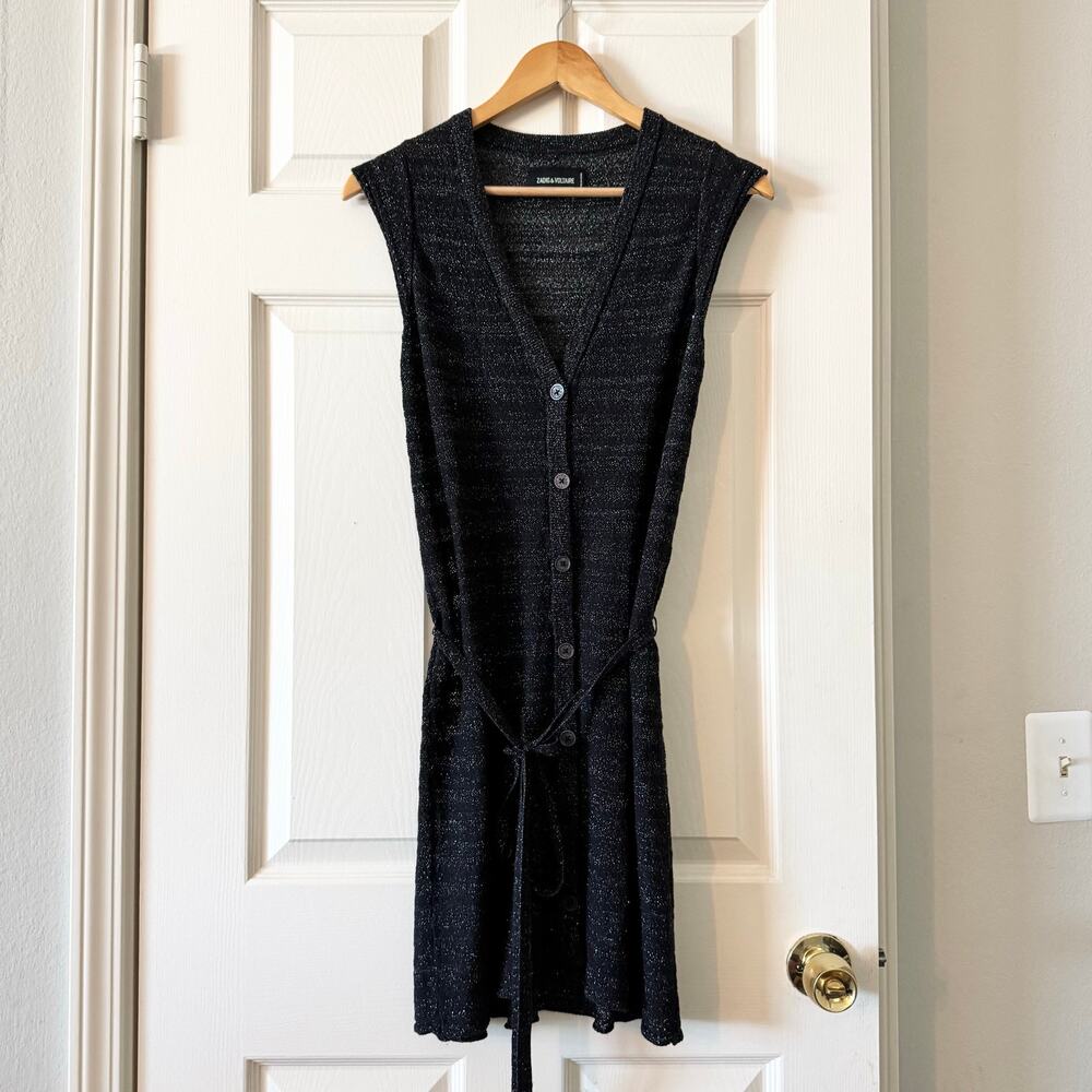 Zadig & Voltaire Marty Pointelle Cardigan Dress in Black